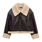 Women's Bomber Stand-up Collar Brown Shearling Jacket