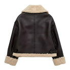 Women's Bomber Stand-up Collar Brown Shearling Jacket (Back)