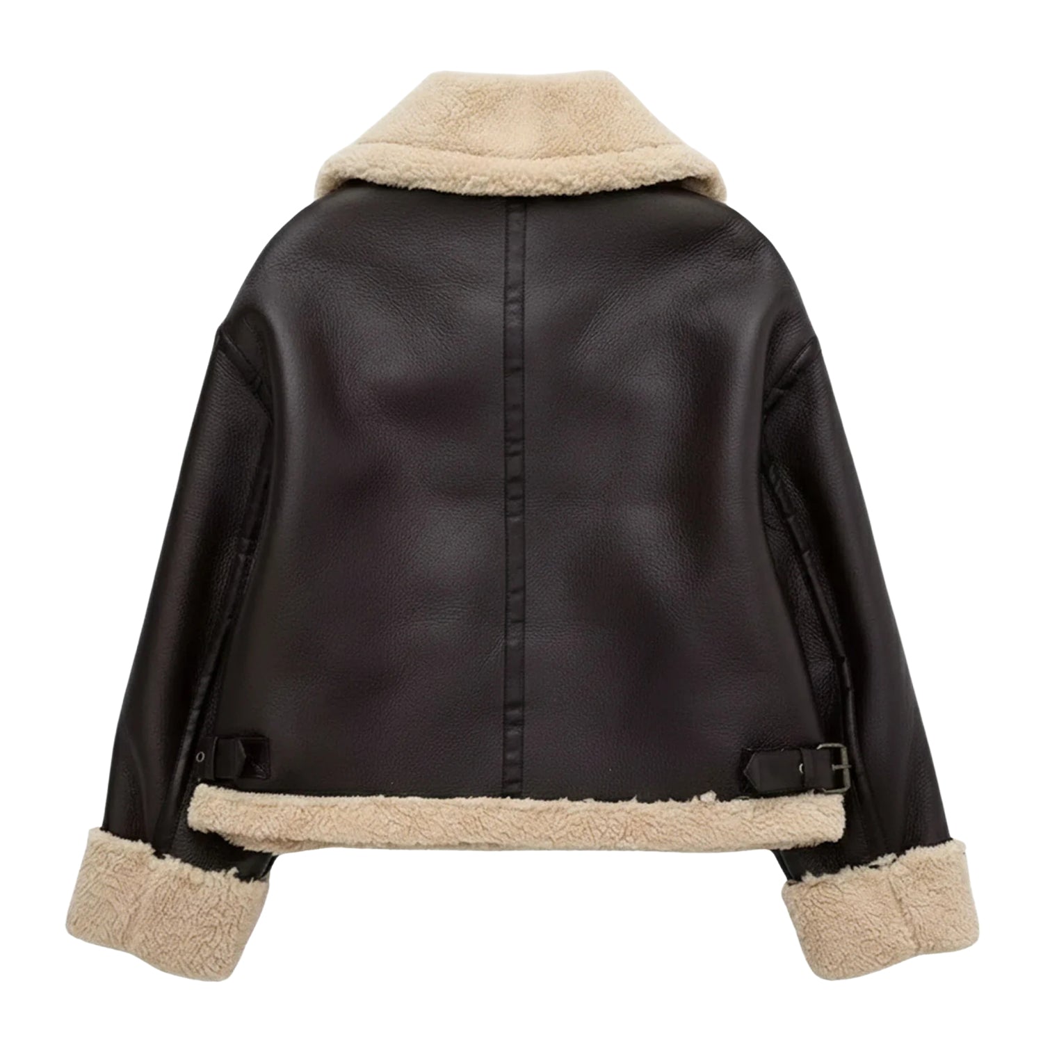 Women's Bomber Stand-up Collar Brown Shearling Jacket (Back)