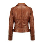 Women's Cafe Racer Vintage Design Distressed Brown Leather Jacket (Back)