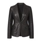 Women's Casual Asymmetrical Zipper Black Leather Blazer
