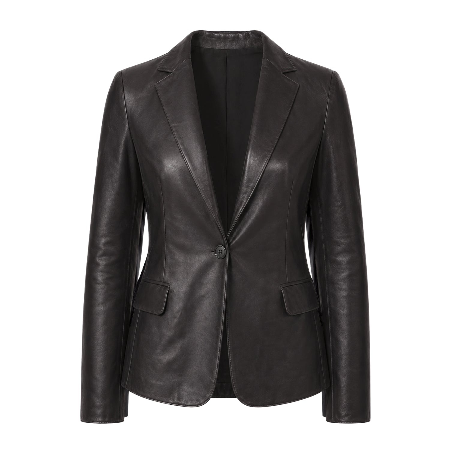 Women's Casual Asymmetrical Zipper Black Leather Blazer