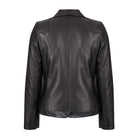 Women's Casual Asymmetrical Zipper Black Leather Blazer (Back)