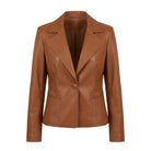 Women's Casual Biker Style Tan Leather Blazer