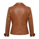 Women's Casual Biker Style Tan Leather Blazer (Back)