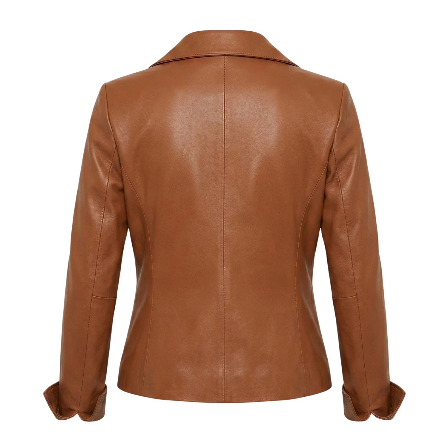 Women's Casual Biker Style Tan Leather Blazer (Back)