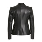 Women's Casual Fitted Design Black Leather Blazer (Back)