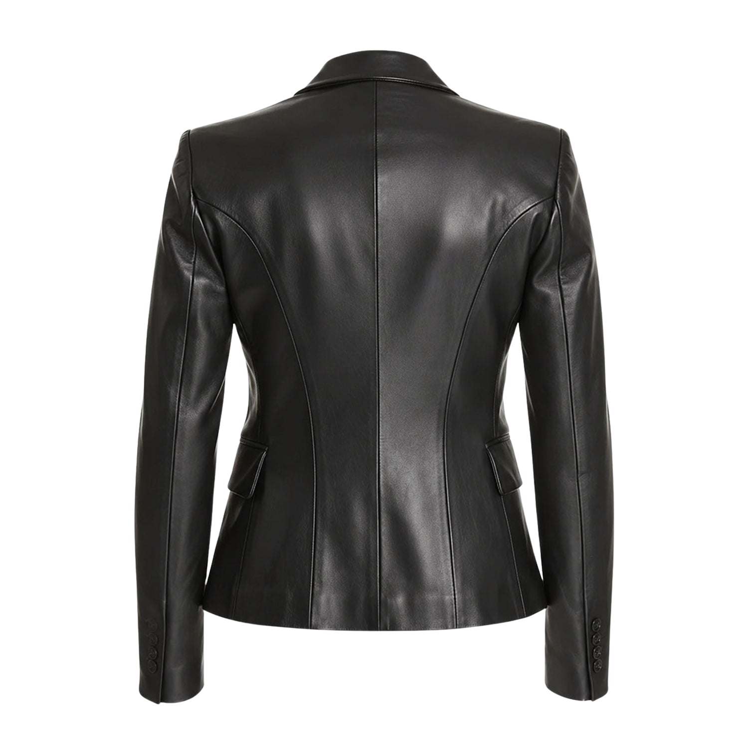 Women's Casual Fitted Design Black Leather Blazer (Back)