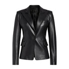 Women's Casual Fitted Design Black Leather Blazer