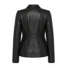 Women's Casual Functional Details Black Leather Blazer (Back)