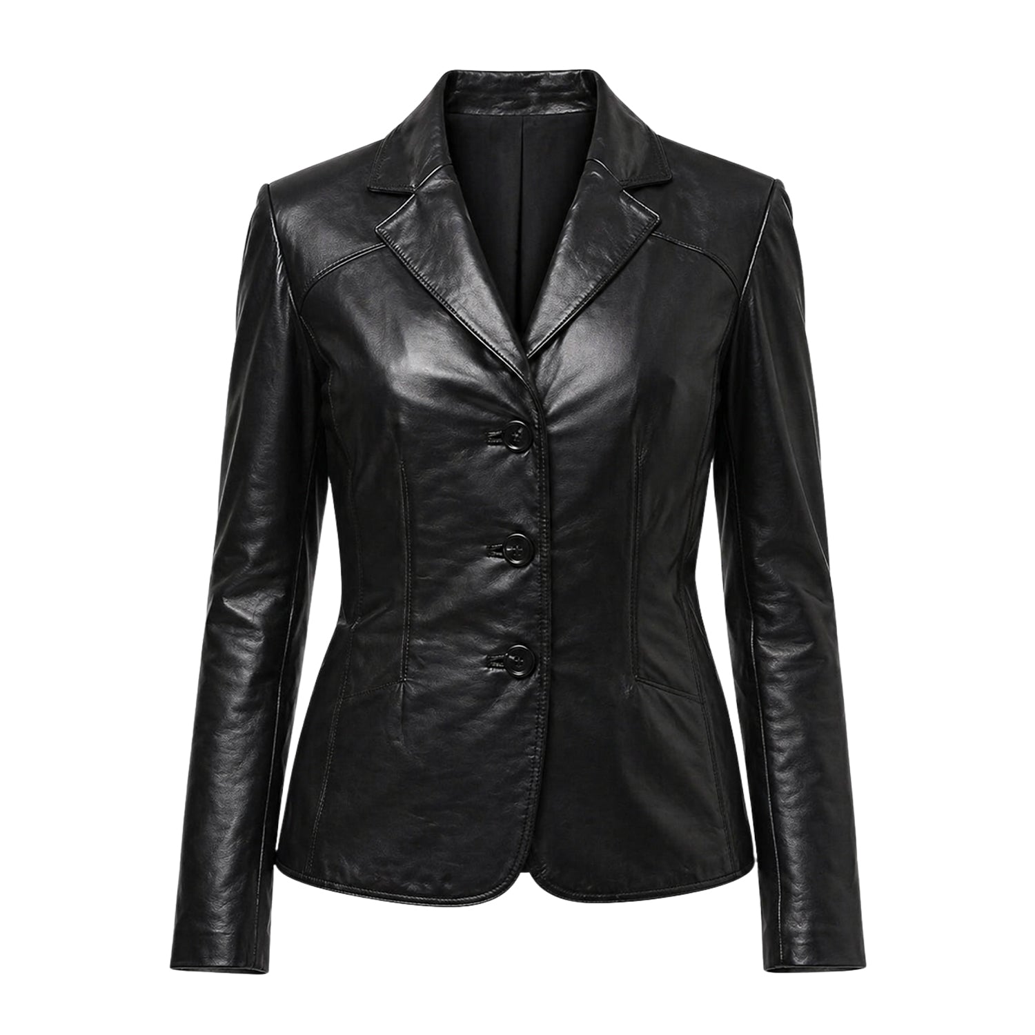 Women's Casual Lambskin Leather Black Blazer