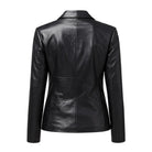 Women's Casual Lambskin Leather Black Blazer (Back)