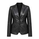 Women's Casual Trench Biker Hybrid Black Leather Blazer