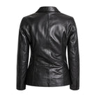 Women's Casual Trench Biker Hybrid Black Leather Blazer (Back)