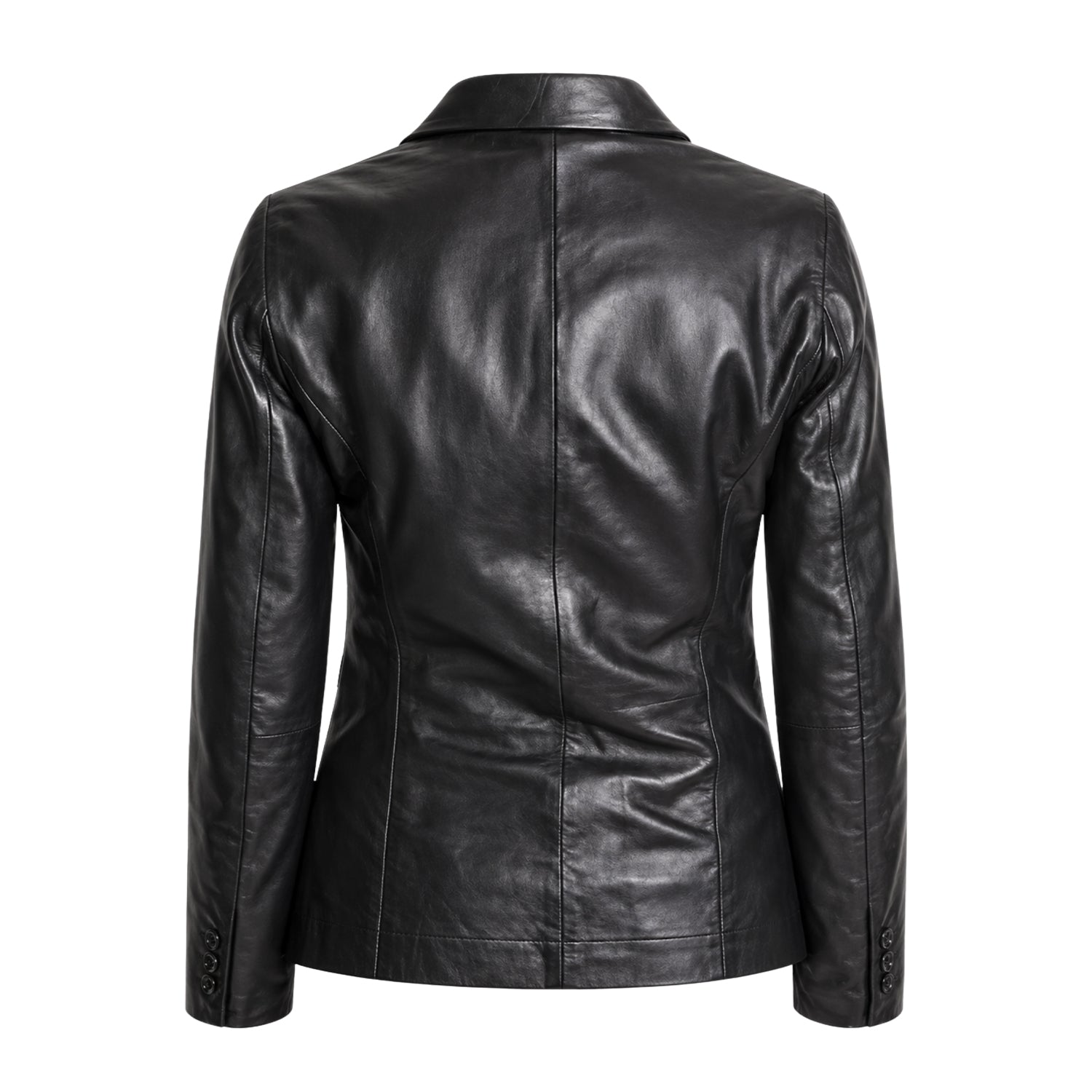 Women's Casual Trench Biker Hybrid Black Leather Blazer (Back)