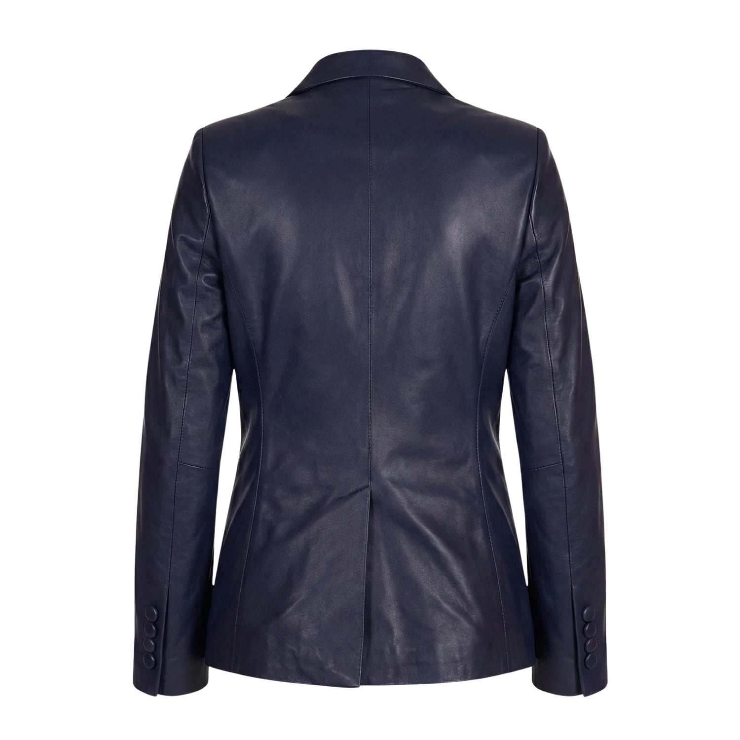 Women's Casual Trench Biker Hybrid Blue Leather Blazer (Back)