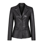Women's Casual Trench Biker Hybrid Leather Black Blazer