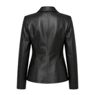 Women's Casual Trench Biker Hybrid Leather Black Blazer (Back)