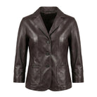 Women's Casual Vintage Design Black Leather Blazer