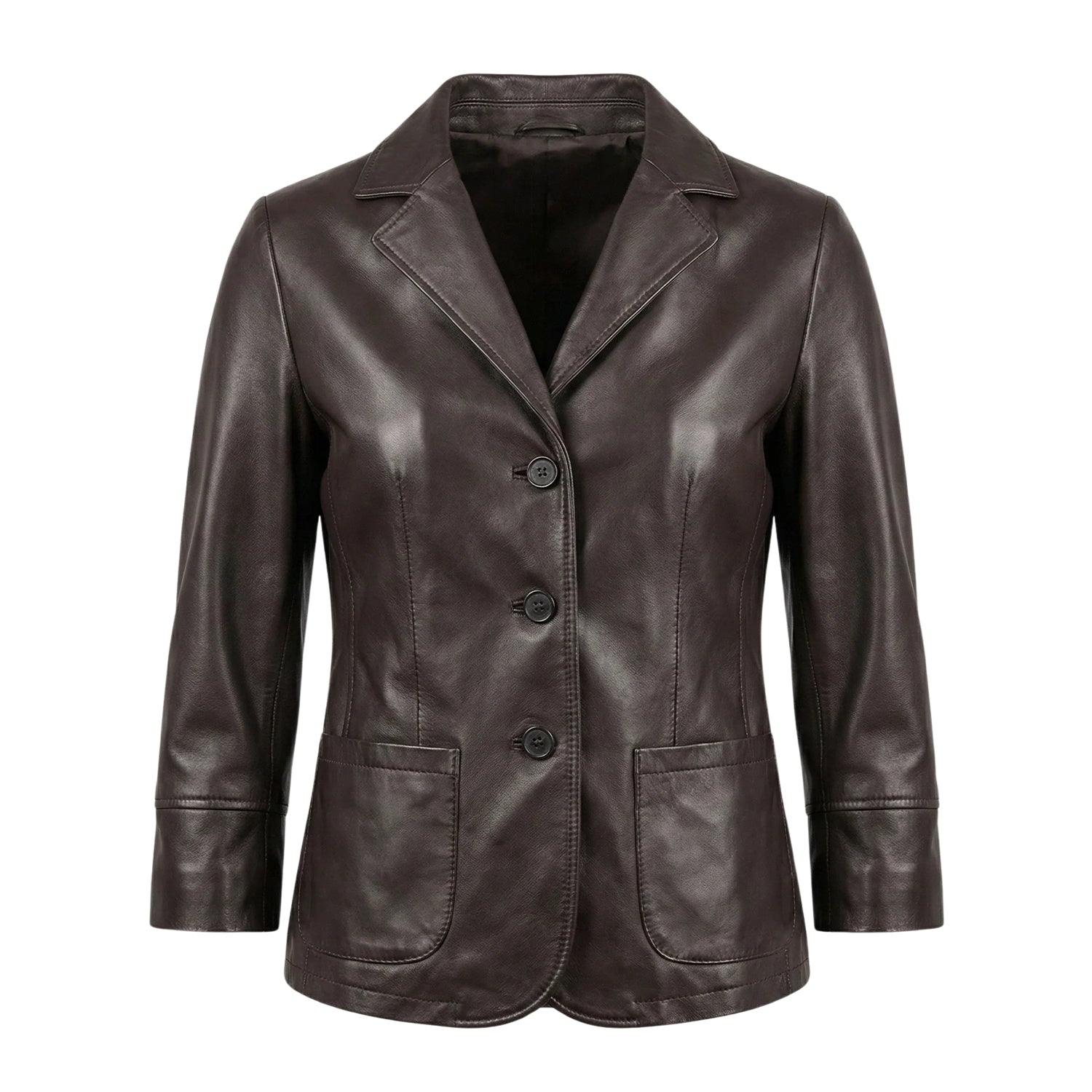 Women's Casual Vintage Design Black Leather Blazer