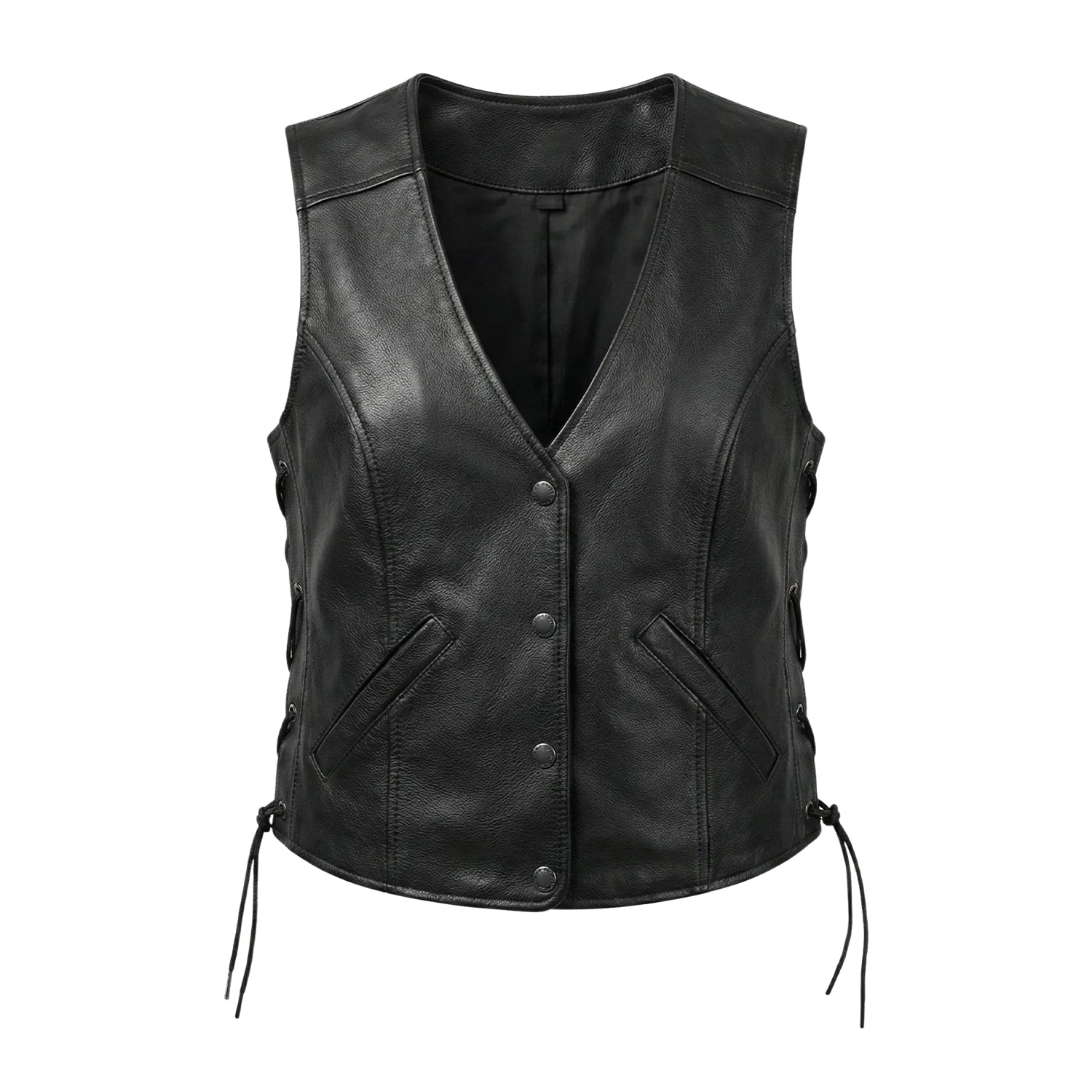 Women's Classic Fashion Black Leather Vest
