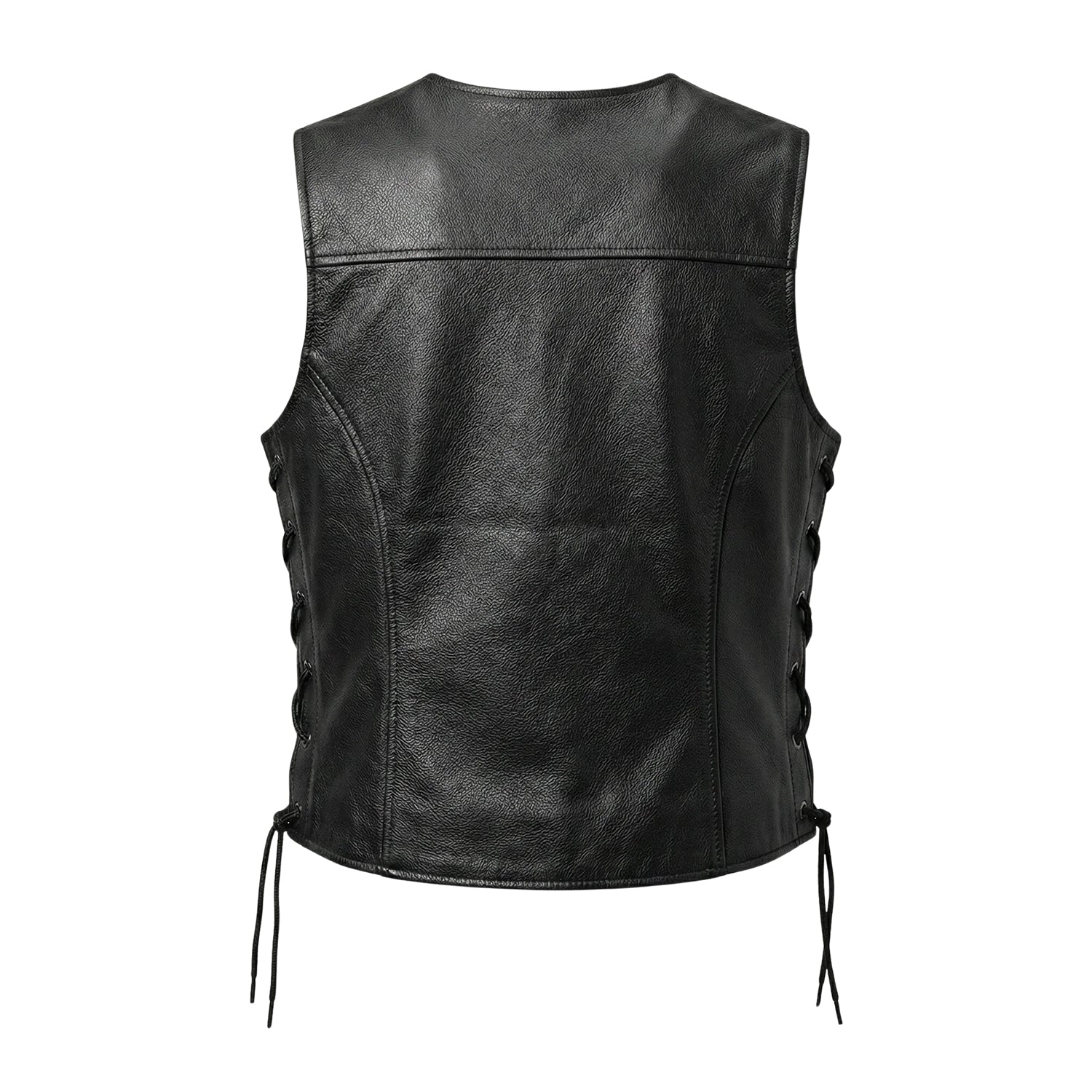 Women's Classic Fashion Black Leather Vest (Back)