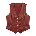 Women's Classic Open Front Red Leather Vest
