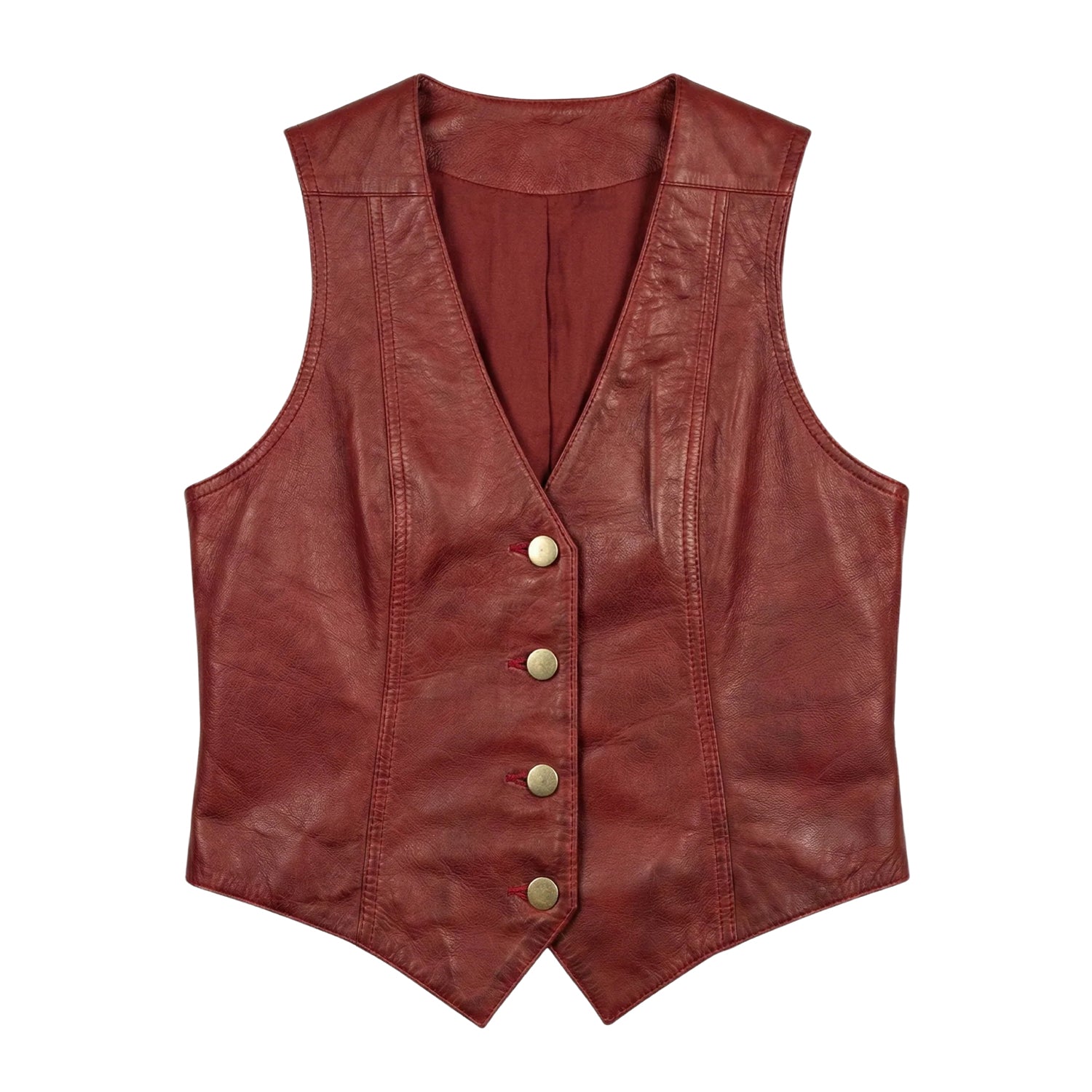 Women's Classic Open Front Red Leather Vest