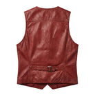 Women's Classic Open Front Red Leather Vest (Back)