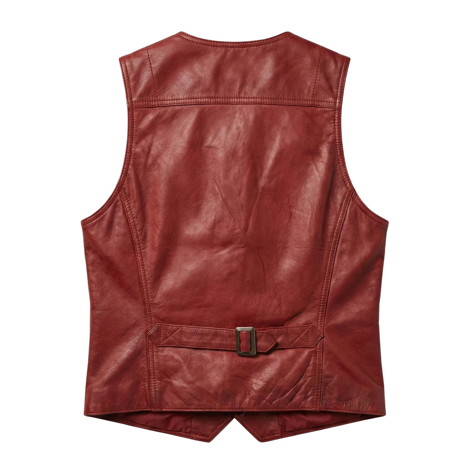 Women's Classic Open Front Red Leather Vest (Back)