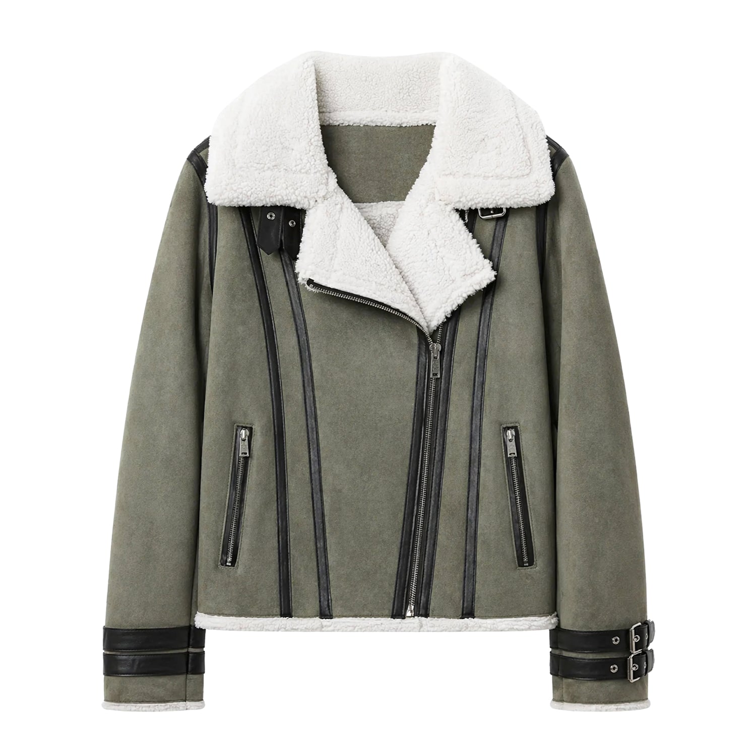 Women's Coat Suede Exterior Grey Shearling Jacket