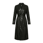 Women's Double Breasted Belted Waist Black Leather Trench Coat