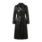 Women's Double Breasted Belted Waist Black Trench Coat