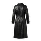 Women's Double Breasted Belted Waist Black Trench Coat (Back)