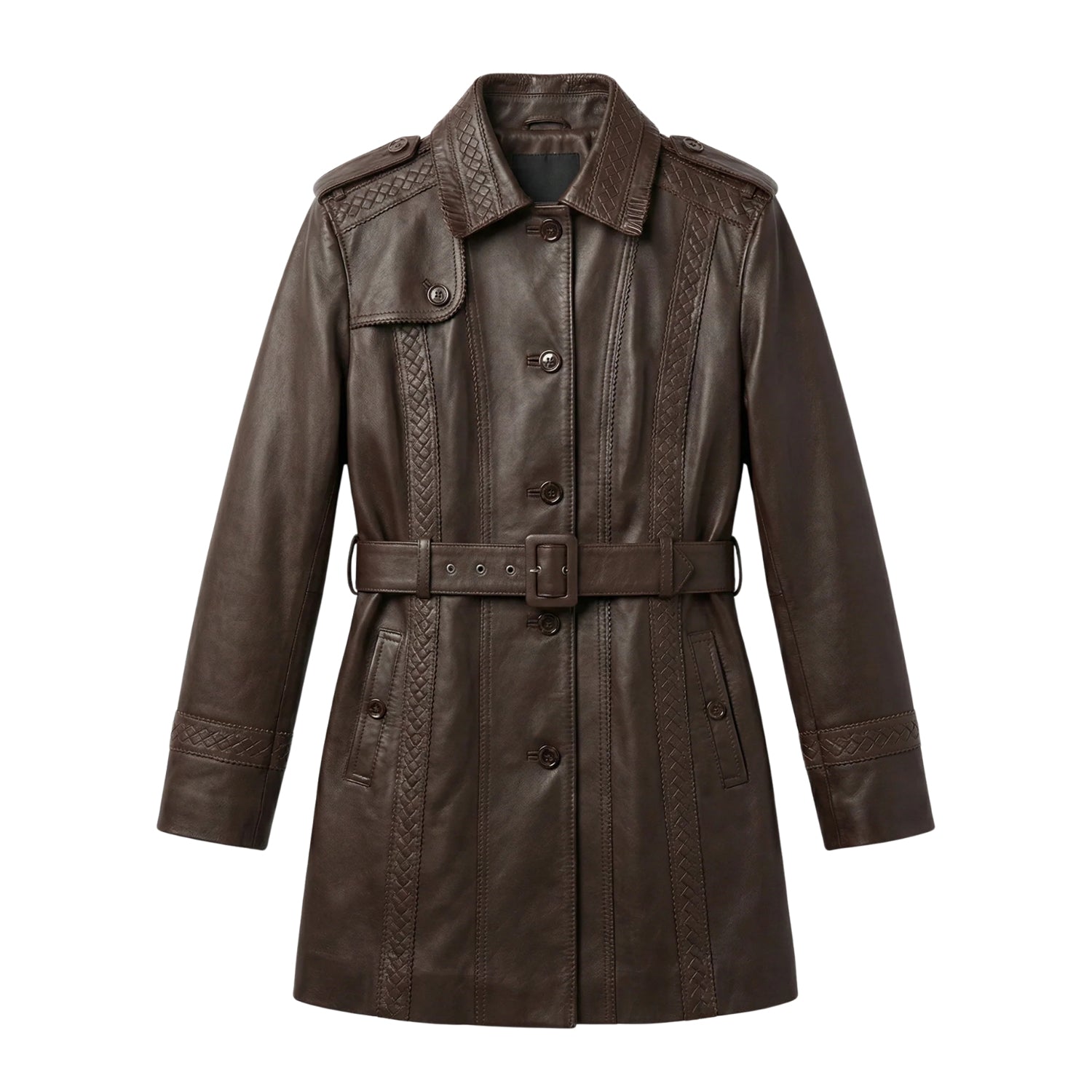 Women's Double Breasted Belted Waist Brown Trench Coat
