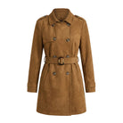 Women's Double Breasted Belted Waist Suede Trench Coat