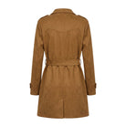 Women's Double Breasted Belted Waist Suede Trench Coat (Back)