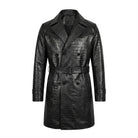 Women's Double Breasted Croc-Embossed Design Black Trench Coat