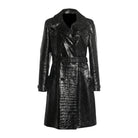 Women's Double Breasted Croc Embossed Black Trench Coat