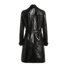 Women's Double Breasted Croc Embossed Black Trench Coat (Back)