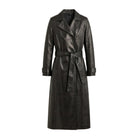 Women's Double Breasted Lambskin Leather Black Trench Coat