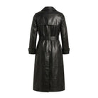 Women's Double Breasted Lambskin Leather Black Trench Coat (Back)