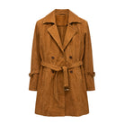 Women's Double Breasted Leather Brown Trench Coat