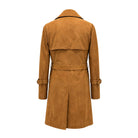 Women's Double Breasted Leather Brown Trench Coat (Back)