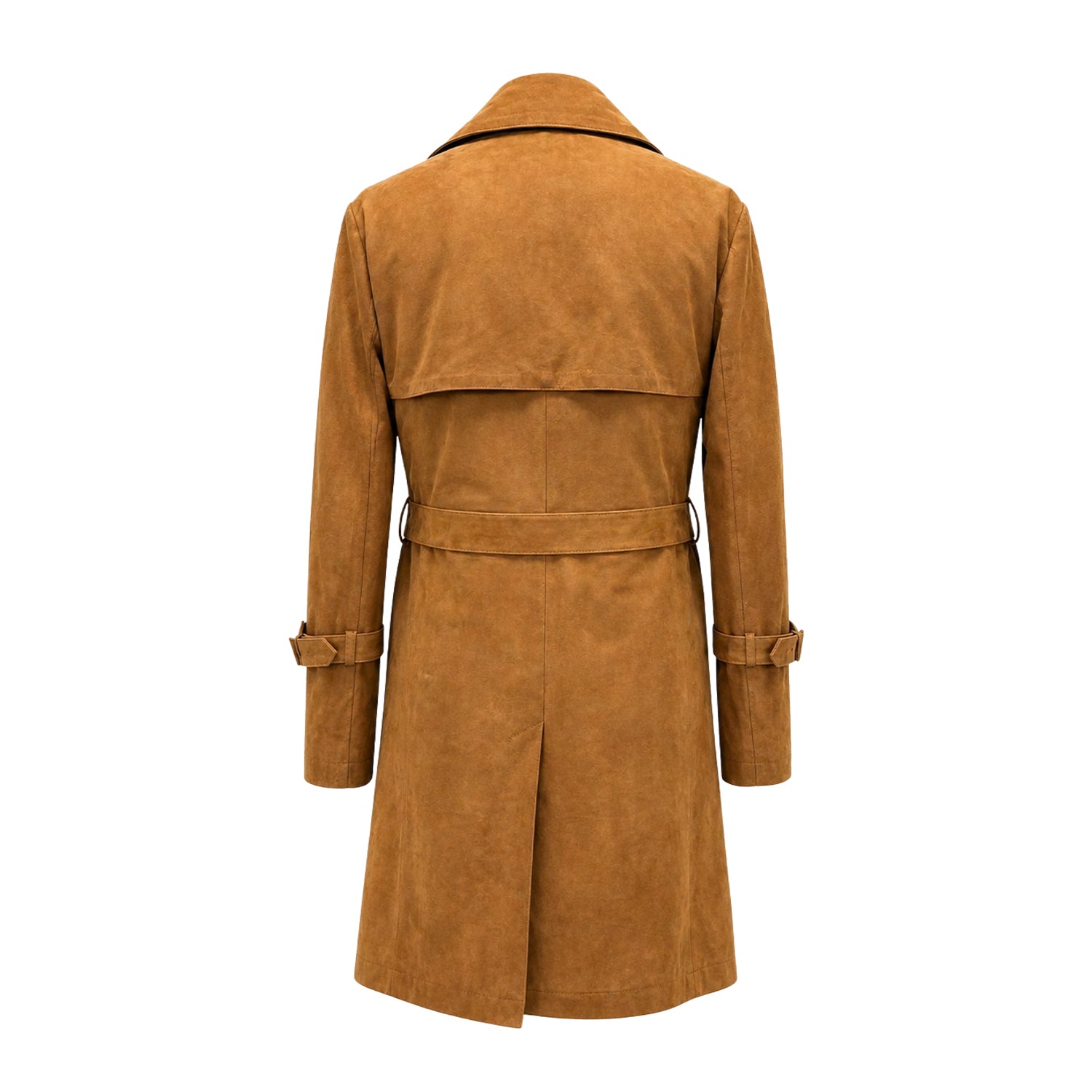 Women's Double Breasted Leather Brown Trench Coat (Back)