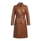 Women's Double Breasted Soft Leather Brown Trench Coat
