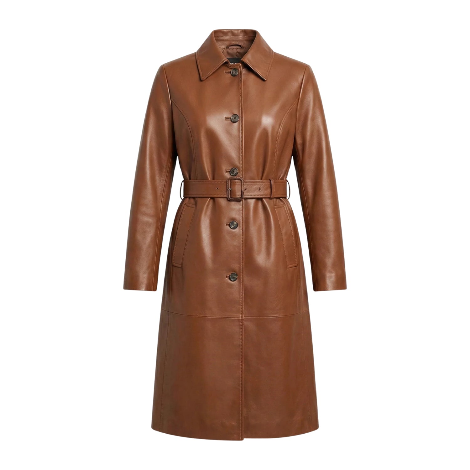 Women's Double Breasted Soft Leather Brown Trench Coat