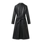 Women's Double Breasted Winter-Ready Black Trench Coat (Back)