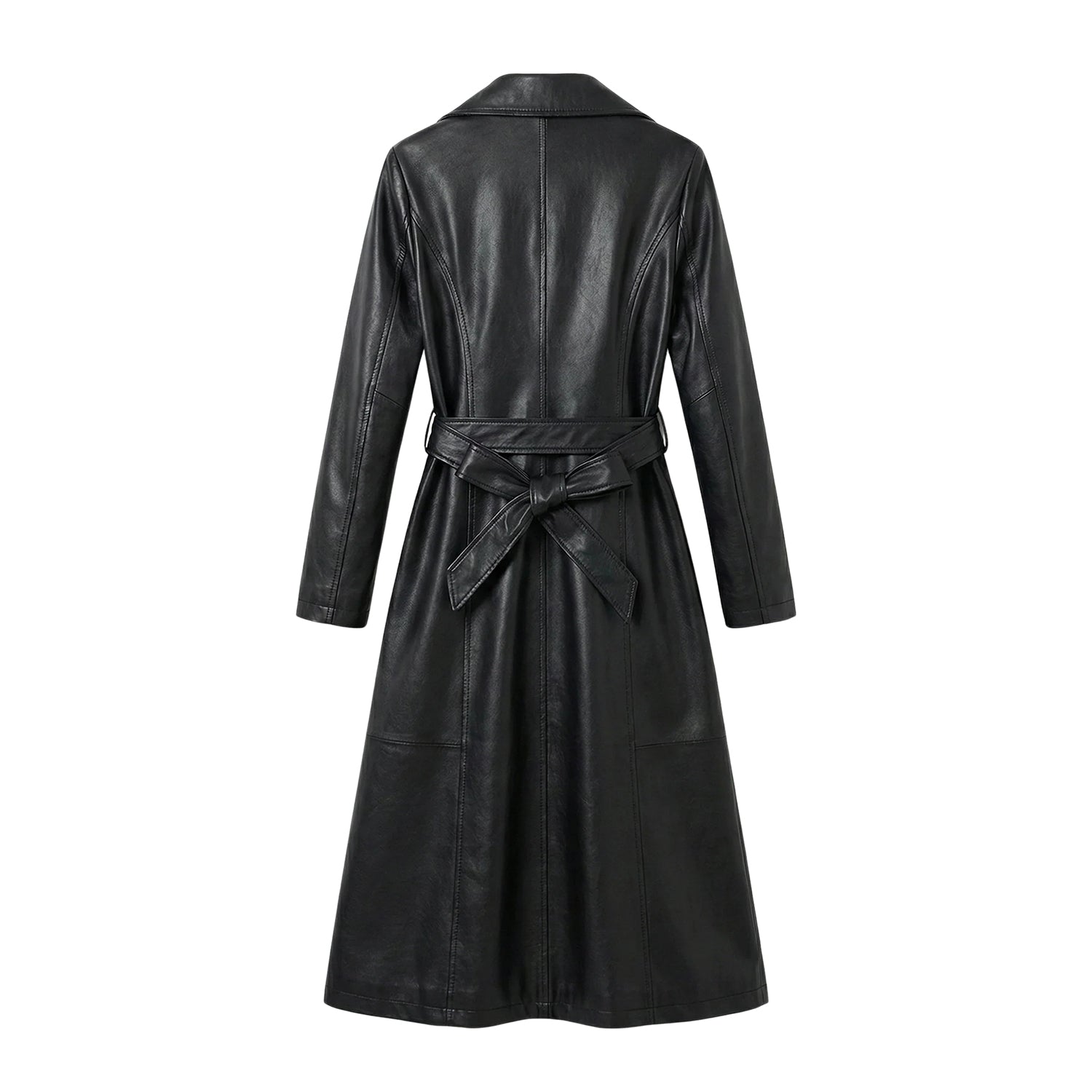 Women's Double Breasted Winter-Ready Black Trench Coat (Back)