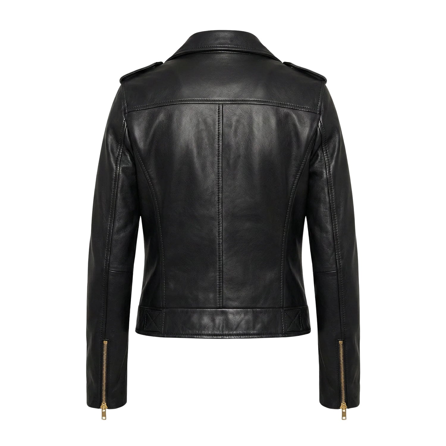 Women's Durable Stitching Biker Black Premium Leather Jacket (Back)